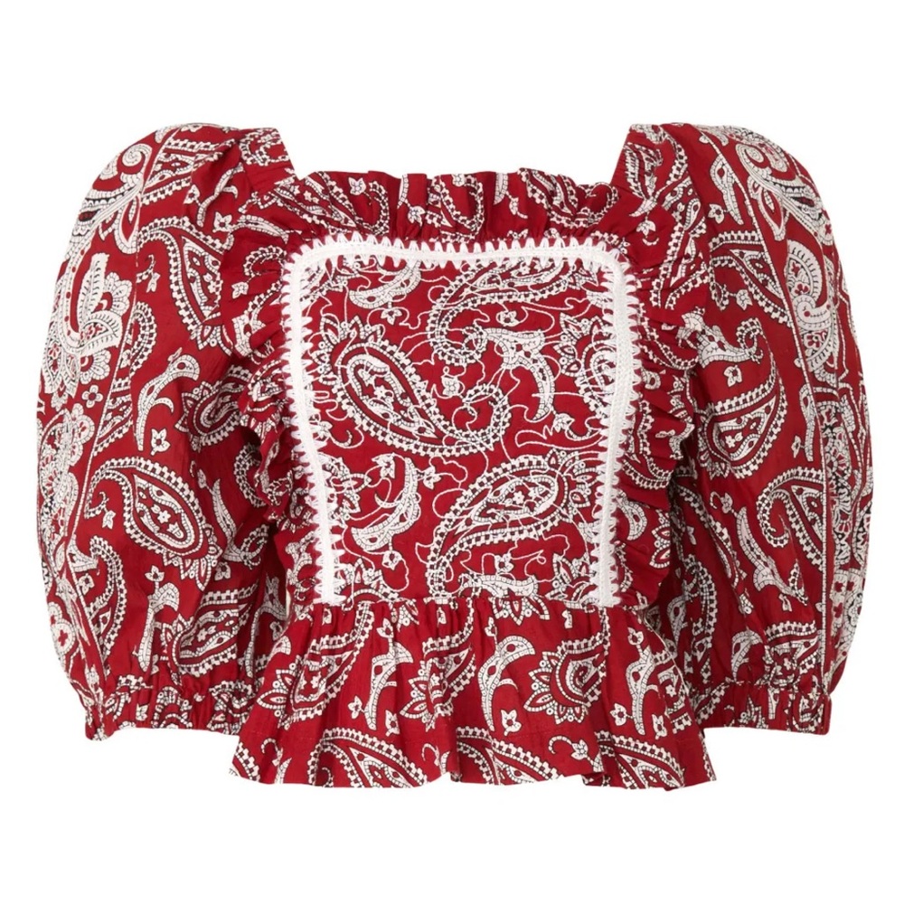 Sea New York Red Paisley Puff Sleeve Top